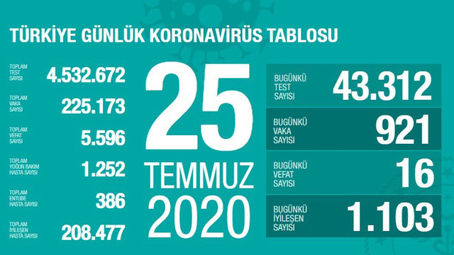 Türkiye'de koronavirüsten can kaybı 5 bin 596'ya yükseldi