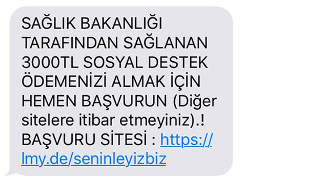 Sosyal destek ödemesi için atılan mesajlarla dolandırıcılık