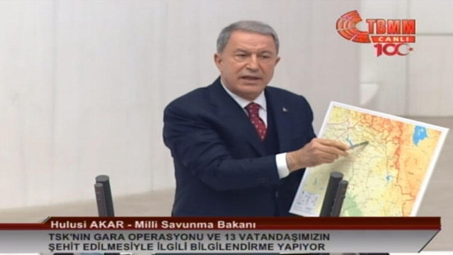 Milli Savunma Bakanı Hulusi Akar ile İçişleri Bakanı Süleyman Soylu Meclis'te Gara Operasyonu'nu anlattı ile ilgili görsel sonucu