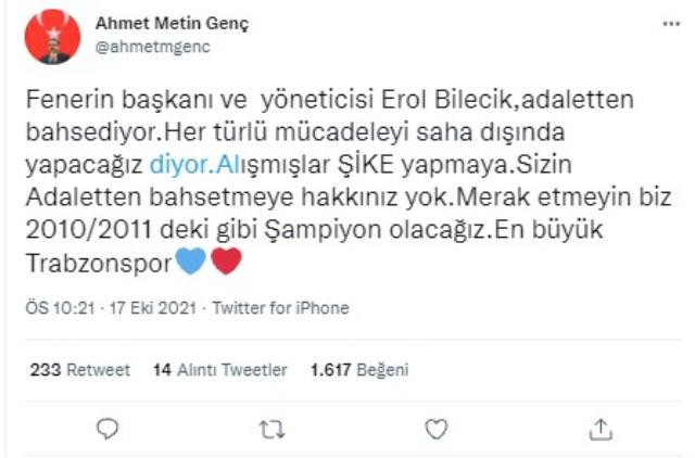 AK Partili Başkanı'ndan ''Şikeci Fenerbahçe'' paylaşımı - Resim : 1