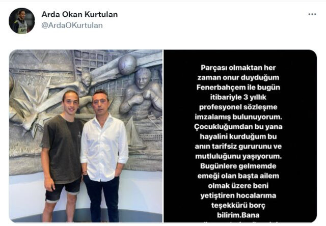 Fenerbahçe genç golcüsü Arda Okan Kurtulan ile 3 yıllık sözleşme imzaladı - Resim : 1