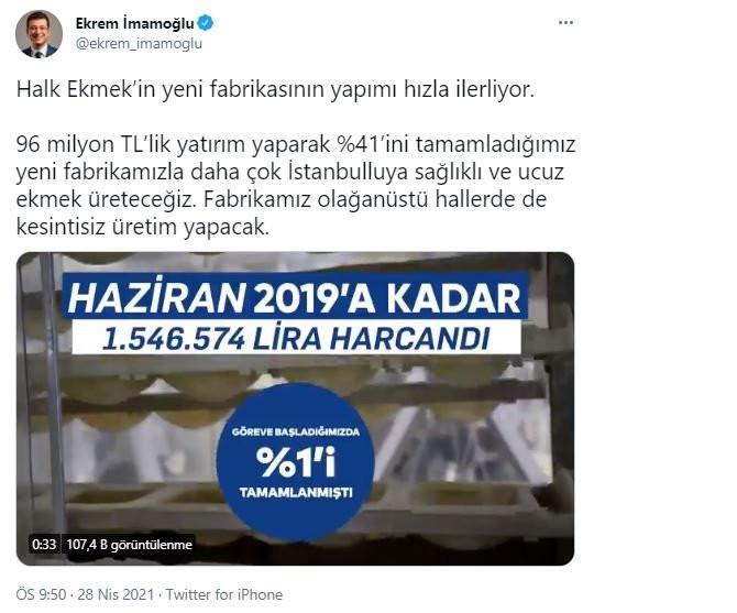 Ekrem İmamoğlu, Halk Ekmek'in yeni fabrikasını paylaştı - Resim : 1