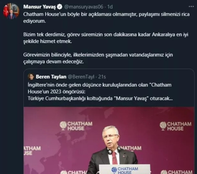 Mansur Yavaş'tan ''Cumhurbaşkanlığı'' paylaşımına ''Silmenizi rica ederim'' yanıtı - Resim : 1