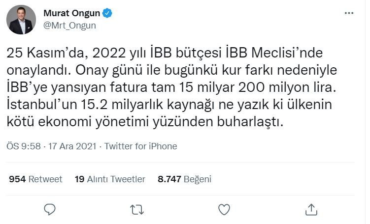 Murat Ongun: ''Kur farkı nedeniyle İstanbul’un 24 günde 15.2 milyarı buharlaştı'' - Resim : 1