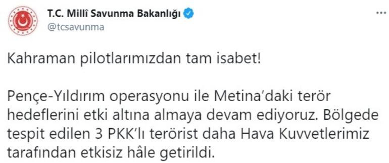 MSB paylaştı! 3 PKK'lı terörist etkisiz hale getirildi - Resim : 2