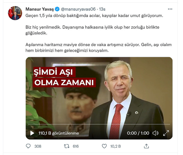 Mansur Yavaş: ''Aşı olmayı ihmal etmeyelim'' - Resim : 1