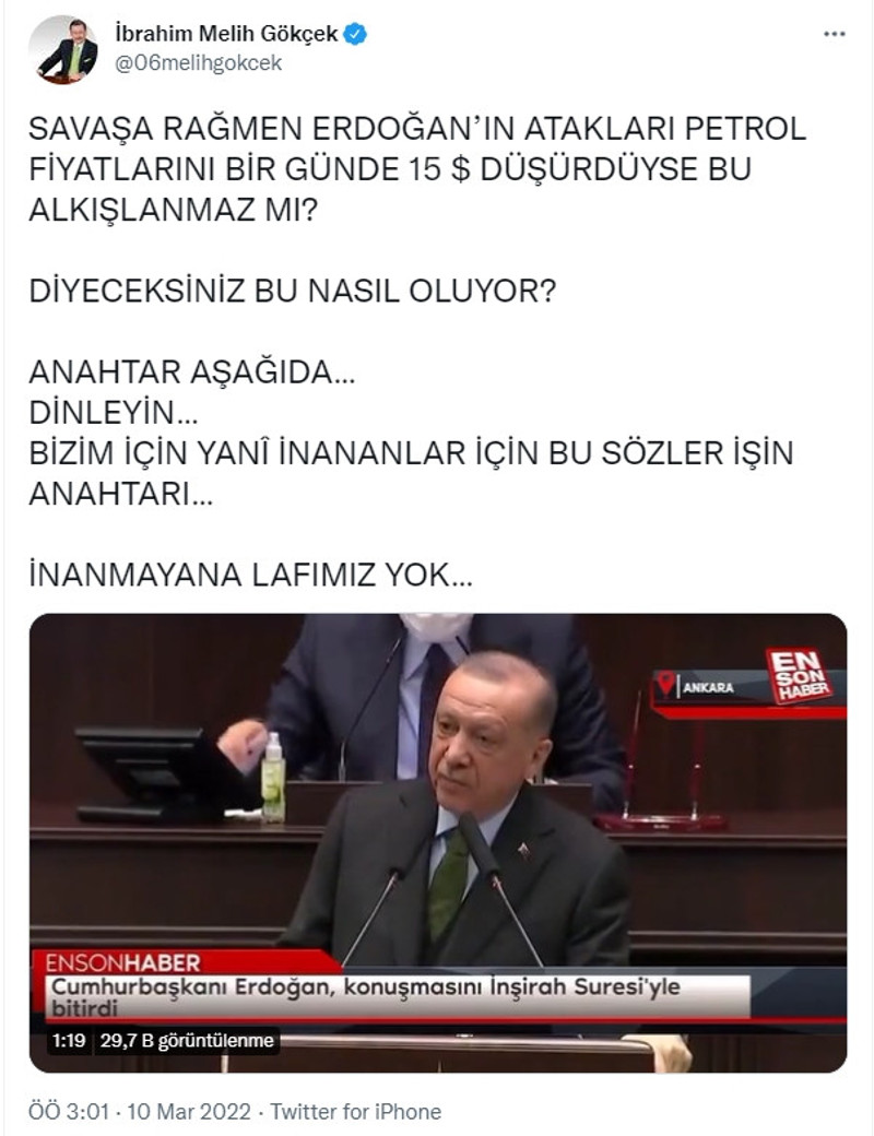 Melih Gökçek: Petrol fiyatını Erdoğan düşürdü - Resim : 1