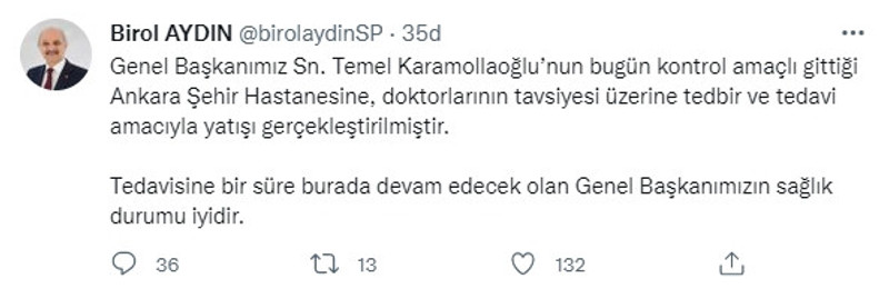 Saadet Partisi lideri Karamollaoğlu hastaneye kaldırıldı - Resim : 1