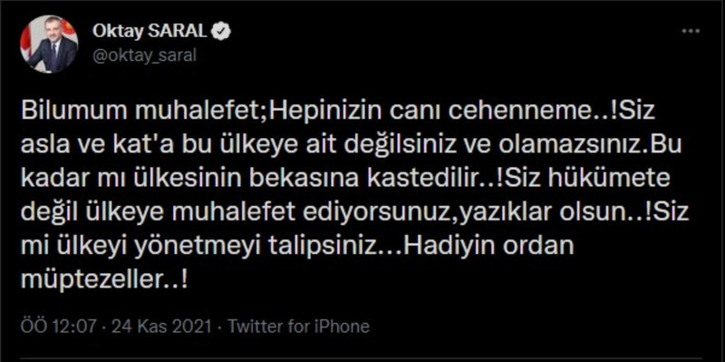 Erdoğan'ın Başdanışmanı Saral: ''Hepinizin canı cehenneme'' - Resim : 1