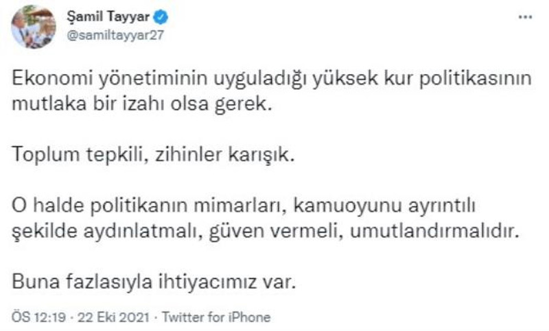 AK Partili Şamil Tayyar'dan yüksek kur tepkisi: ''Mutlaka bir izahı olmalı'' - Resim : 1