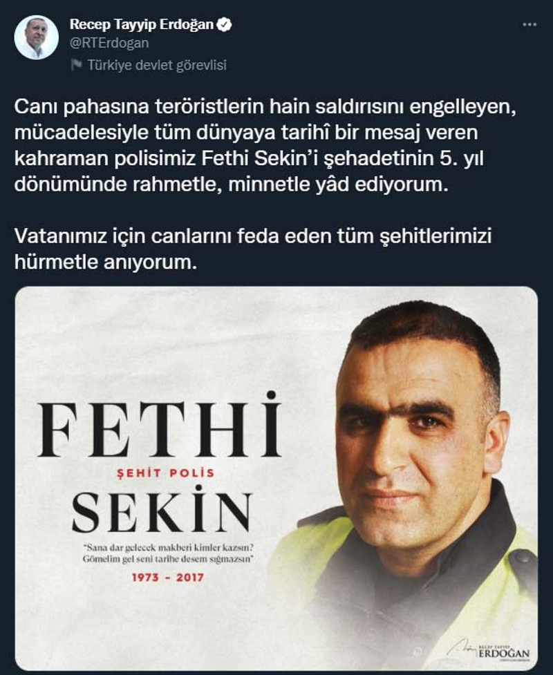 Erdoğan'dan Fethi Sekin paylaşımı - Resim : 1