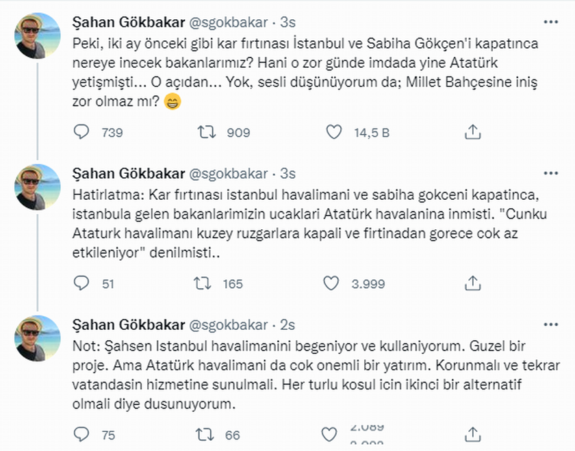 Şahan Gökbakar'ın Bakan Adil Karaismailoğlu'na yönelik paylaşımları