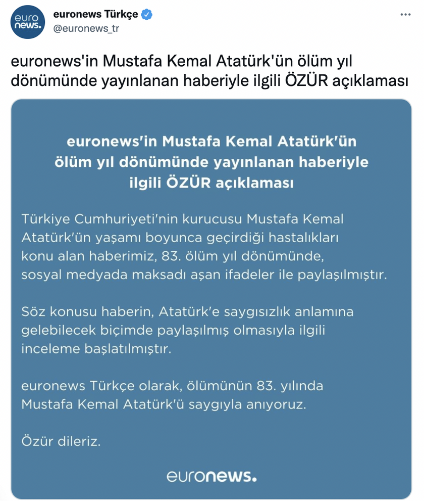 Euronews, tepki çeken ''Atatürk'' haberi için özür diledi - Resim : 2
