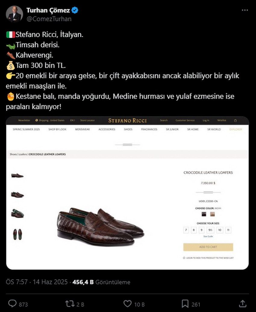 Cumhurbaşkanı Erdoğan'ın giydiği İtalyan ayakkabının fiyatının 300 bin TL olduğu ortaya çıktı.