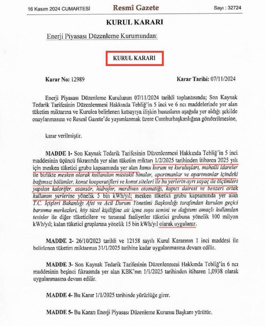 EPDK'nın Resmi Gazete'de yayımlanan kararıyla konutlarda olduğu gibi aylık elektrik faturası 1.050 TL ve üzeri olan apartmanlara da yüzde 90 oranında elektrik zammı geliyor... Bu zam doğal olarak kat maliklerinin aylık aidatlarına da yansıyacak...