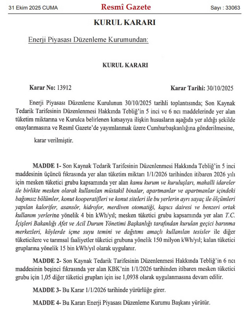 Resmi Gazete'de yayımlanan elektrikte devlet desteğine dair yeni düzenleme ile birlikte elektrik tüketimi 4 bin kilovatın üzerinde olan ve 984 liranın üzerinde elektrik faturası gelen aboneler artık devlet desteği alamayacak.