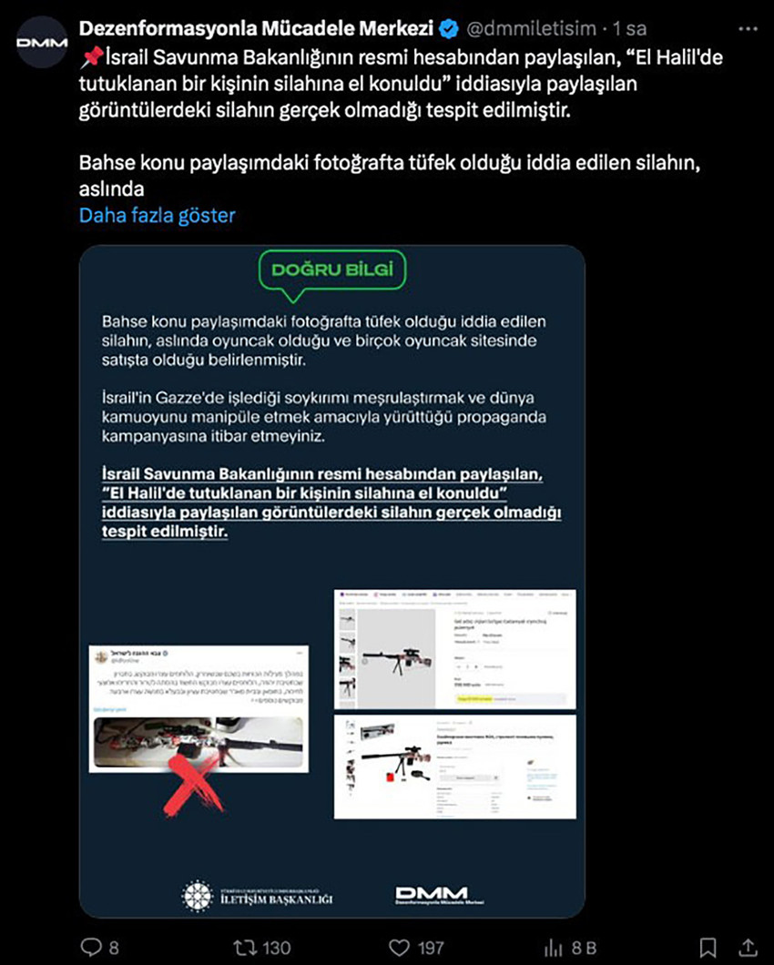 İletişim Başkanlığı, İsrail Savunma Bakanlığının paylaştığı silahın sahte olduğunu açıkladı - Resim : 1