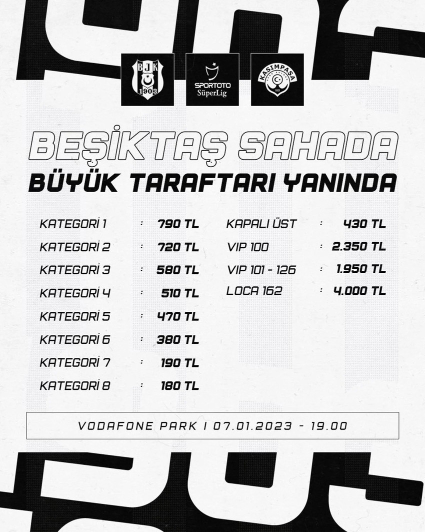 Beşiktaş-Kasımpaşa maçının bilet fiyatları belli oldu - Resim : 1