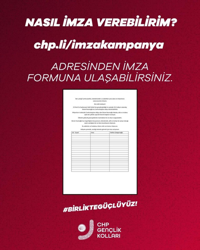 CHP lideri Özel, Ekrem İmamoğlu'nun köyünde kıldığı bayram namazı sonrasında dün Maltepe mitinginde ilk imzaların toplandığı "özgürlük ve erken seçim imzası" kampanyası için ilk çağrı yaptı.