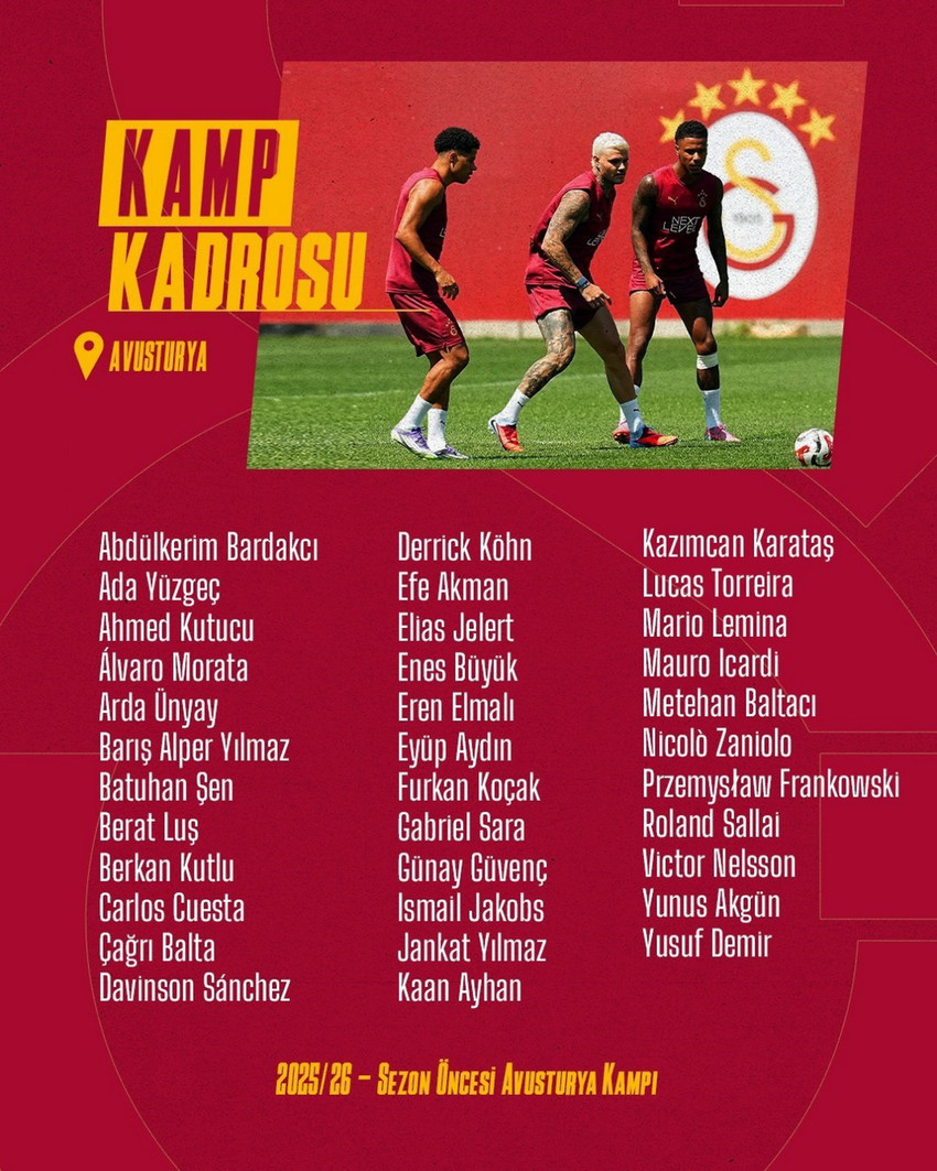 Avusturya’nın Windischgarsten bölgesinde kampa girecek olan Galatasaray'da kamp kadrosu belli oldu