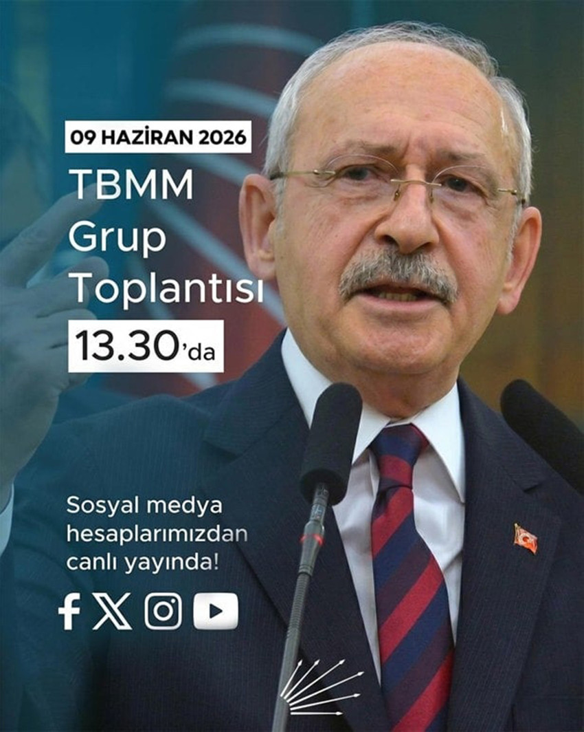 CHP Genel Merkezi, 'mutlak butlan' kararıyla partinin başına dönen Kemal Kılıçdaroğlu'nun 9 Haziran Salı günü TBMM grup toplantısında konuşacağını duyurdu. Geçen hafta Özgür Özel'in hitap ettiği kürsüde bu hafta Kılıçdaroğlu yer alacak.