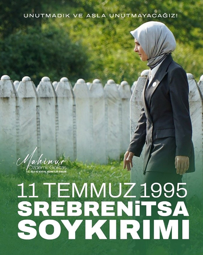 Aile ve Sosyal Hizmetler Bakanı Mahinur Özdemir Göktaş'ın, Srebrenitsa Soykırımı ile ilgili yaptığı paylaşımda kendi fotoğrafını kullanması tepkilere neden oldu.