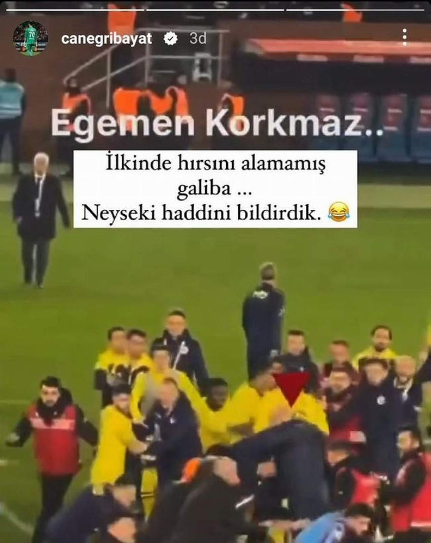 Dün akşam Trabzon'da, Trabzonspor ve Fenerbahçe arasında oynanan ve maç sonrasında bir rezalete dönüşen dev maçın ardından Fenerbahçeli İrfan Can Eğribayat, Egemen Korkmaz'a çok ağır bir tepki gösterdi.