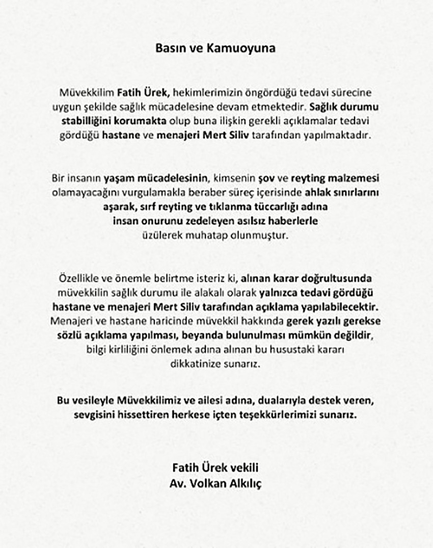 Öldüğü iddia edilmişti... Yaşam savaşı devam eden Fatih Ürek'in sağlık durumu açıklandı - Resim : 1