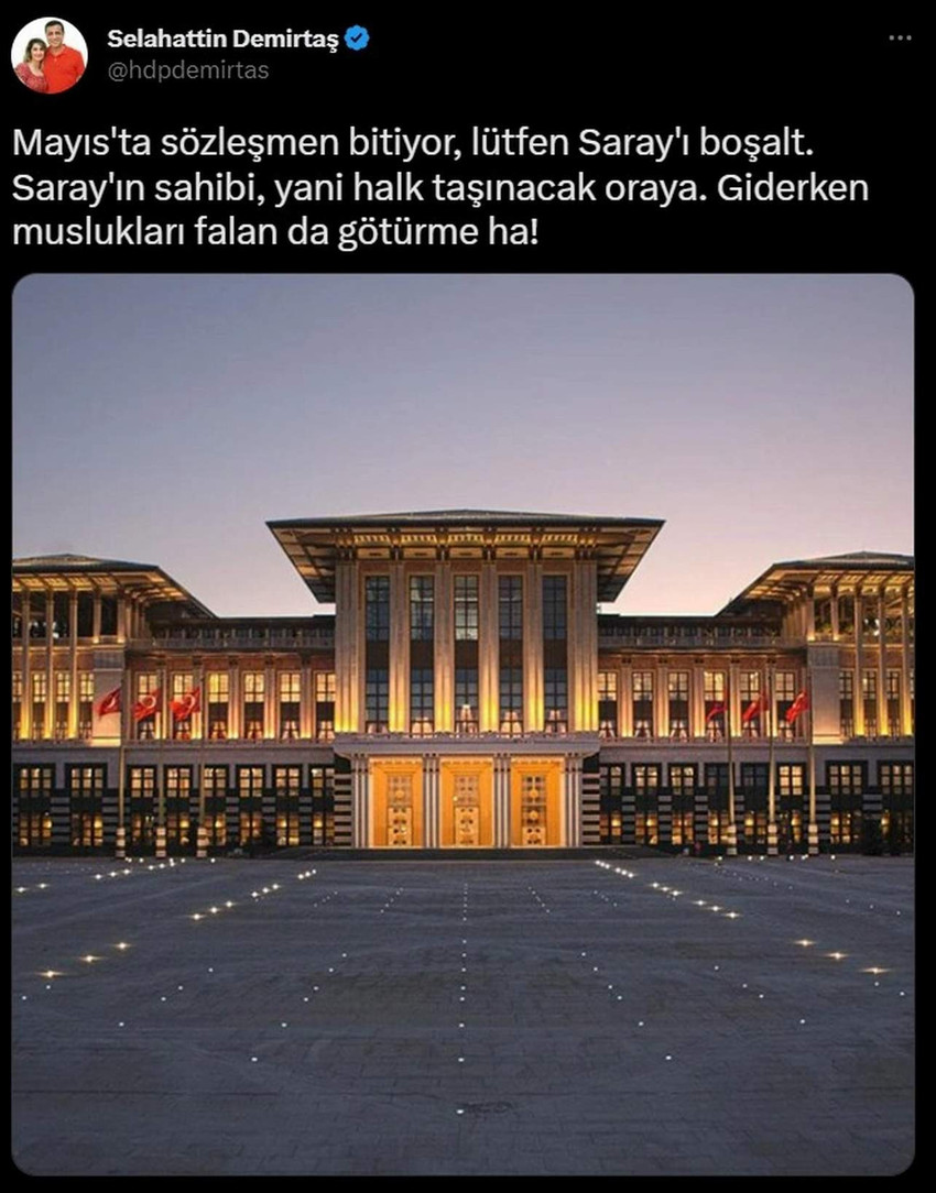 Demirtaş'tan Erdoğan'ı kızdıracak Saray paylaşımı