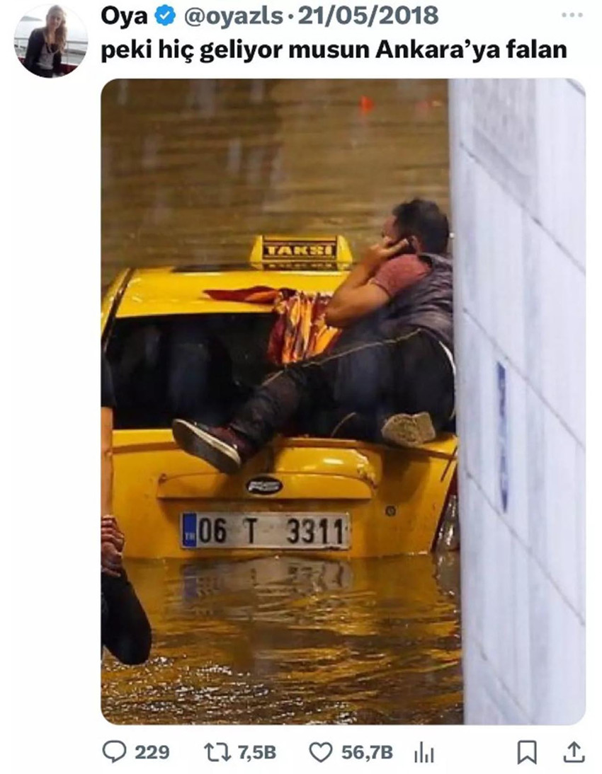 Ankara'nın eski belediye başkanı Melih Gökçek, Mansur Yavaş'ı hedef almak isterken bir kez daha baltayı taşa vurdu. Gökçek'in Yavaş'ı suçlayarak paylaştığı sel fotoğrafı kendi dönemine ait çıktı