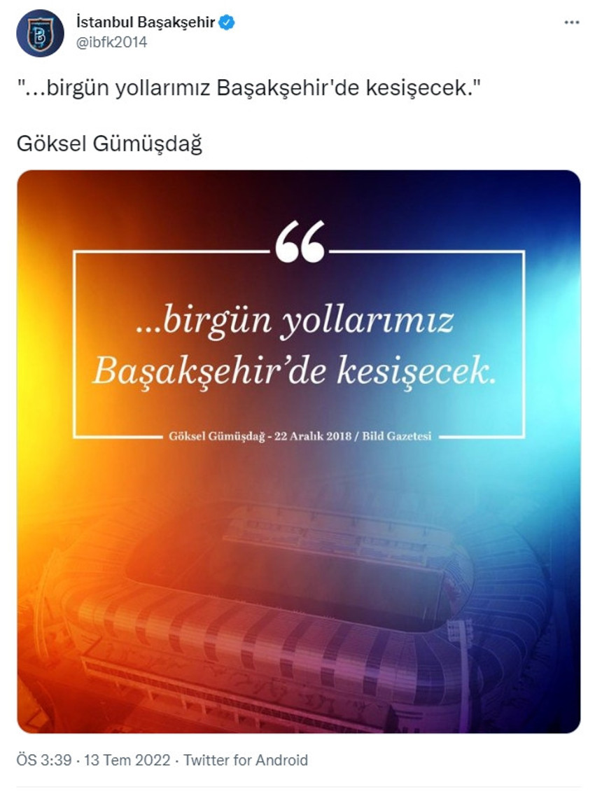 Başakşehir'in Twitter hesabından yapılan paylaşım