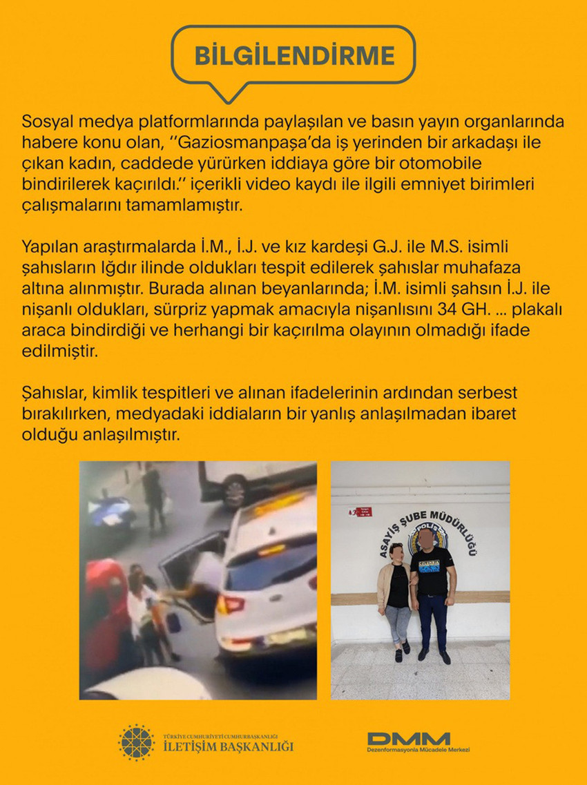 İstanbul Gaziosmanpaşa'da iş yerinden bir arkadaşı ile çıkan kadın, caddede yürürken bir otomobile bindirilerek kaçırıldığına dair haber gündeme bomba gibi düşmüştü. Türkiye'yi ayağa kaldıran videonun gerçek olmadığı ortaya çıktı.