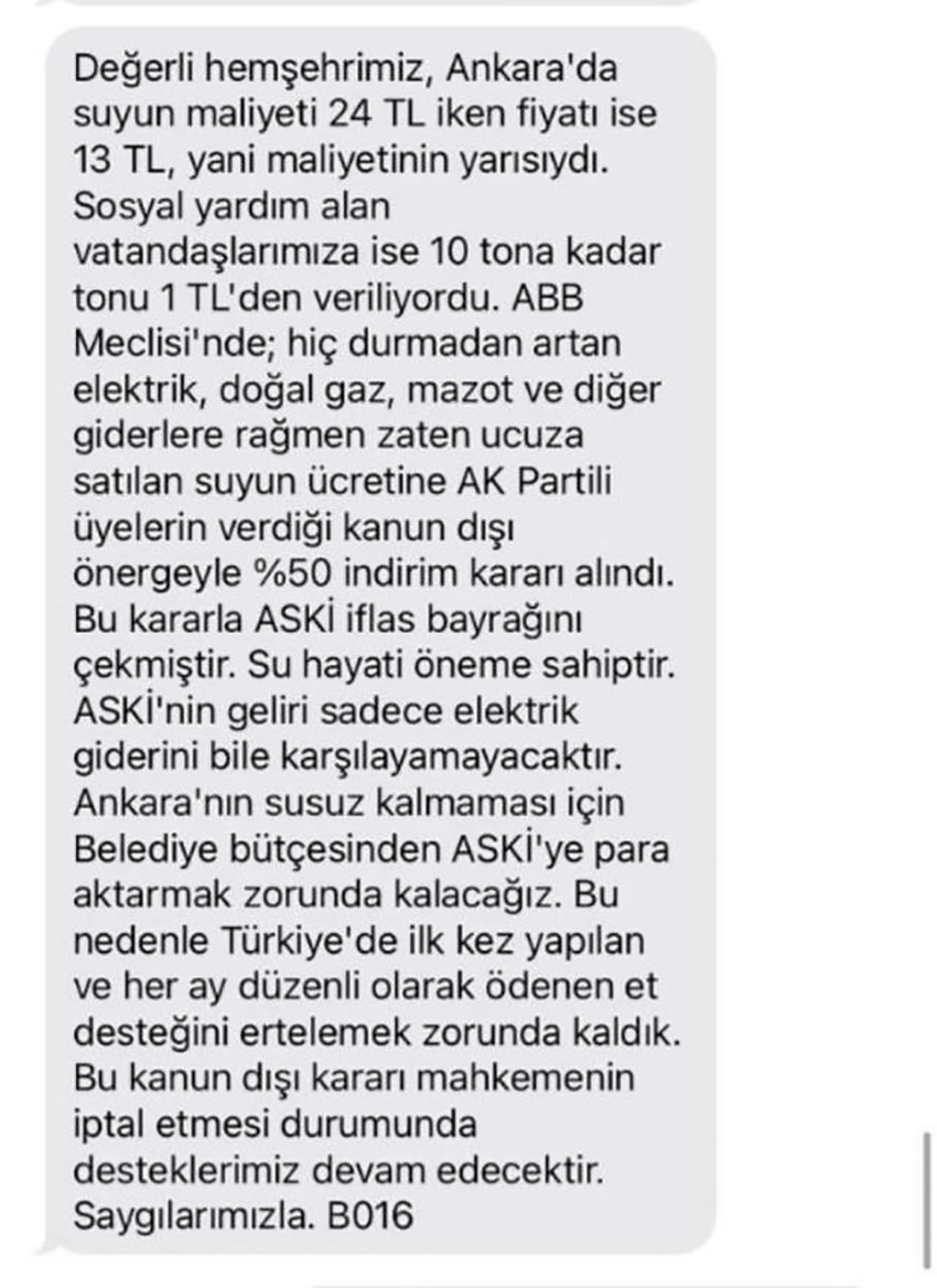 Mansur Yavaş Ankaralılara SMS gönderdi: ''ASKİ iflas bayrağını çekmiştir'' - Resim : 1