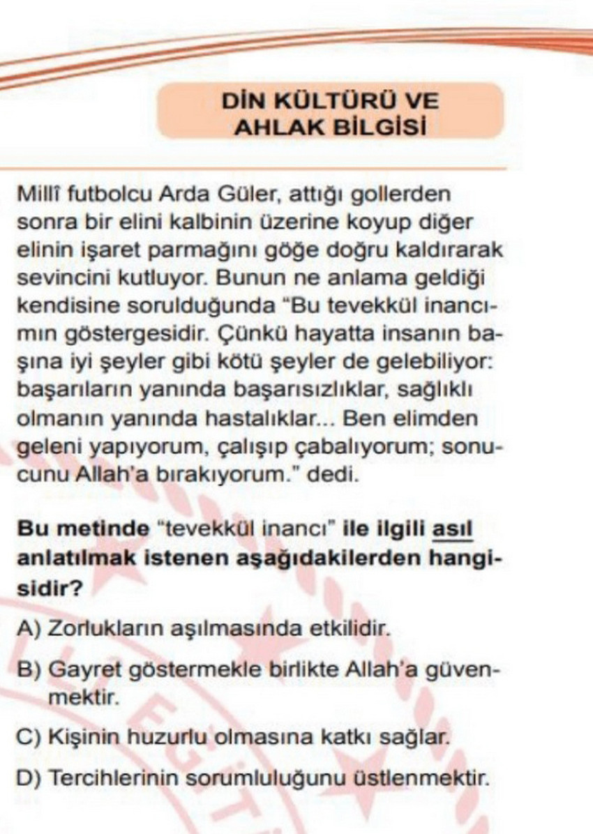 2025 yılı LGS sınavında sorulan Arda Güler'li Din Kültürü ve Ahlak Bilgisi sorusu gündem oldu...