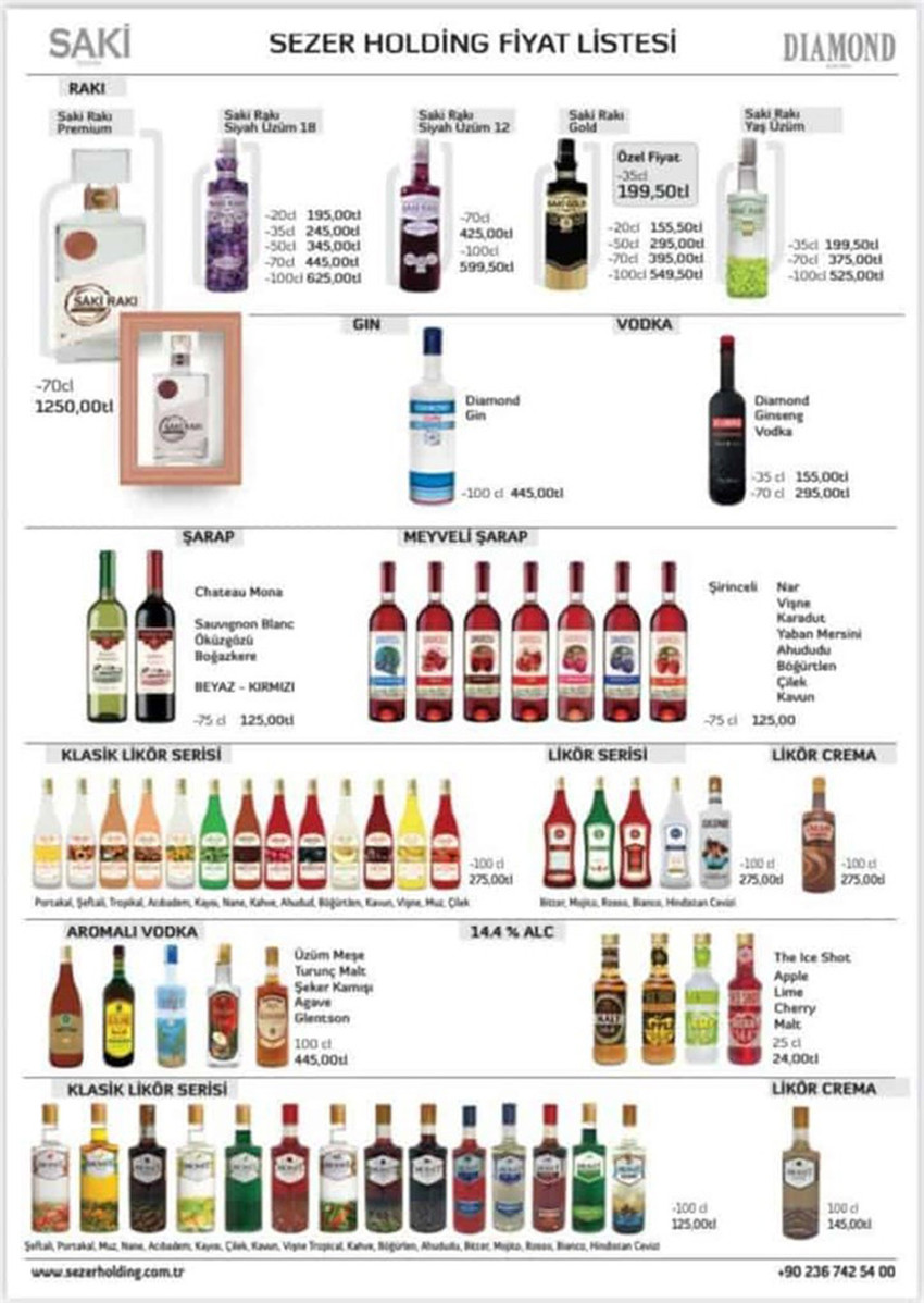 zamlı alkol fiyatları tam liste