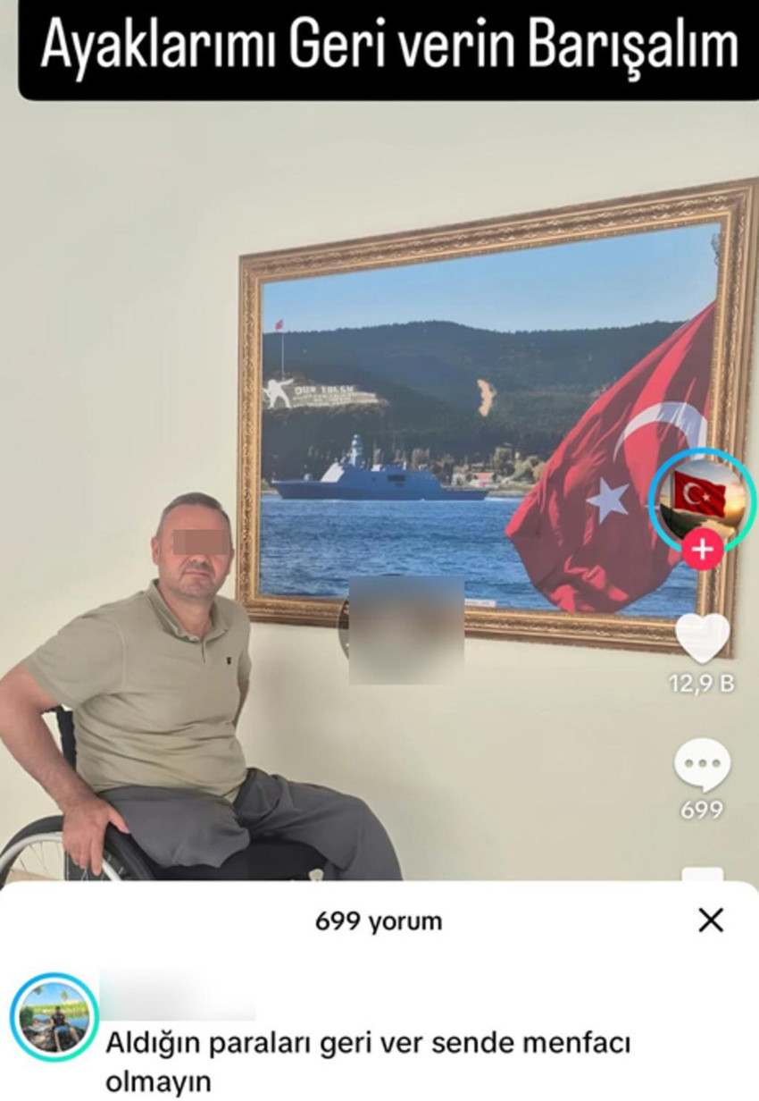 İstanbul'da sosyal medyada "ayaklarımı geri verin barışalım" yazan bir gaziye "aldığın paraları geri ver sende, menfacı olmayın" yanıtını yazan bir hadsiz gözaltına alındı.