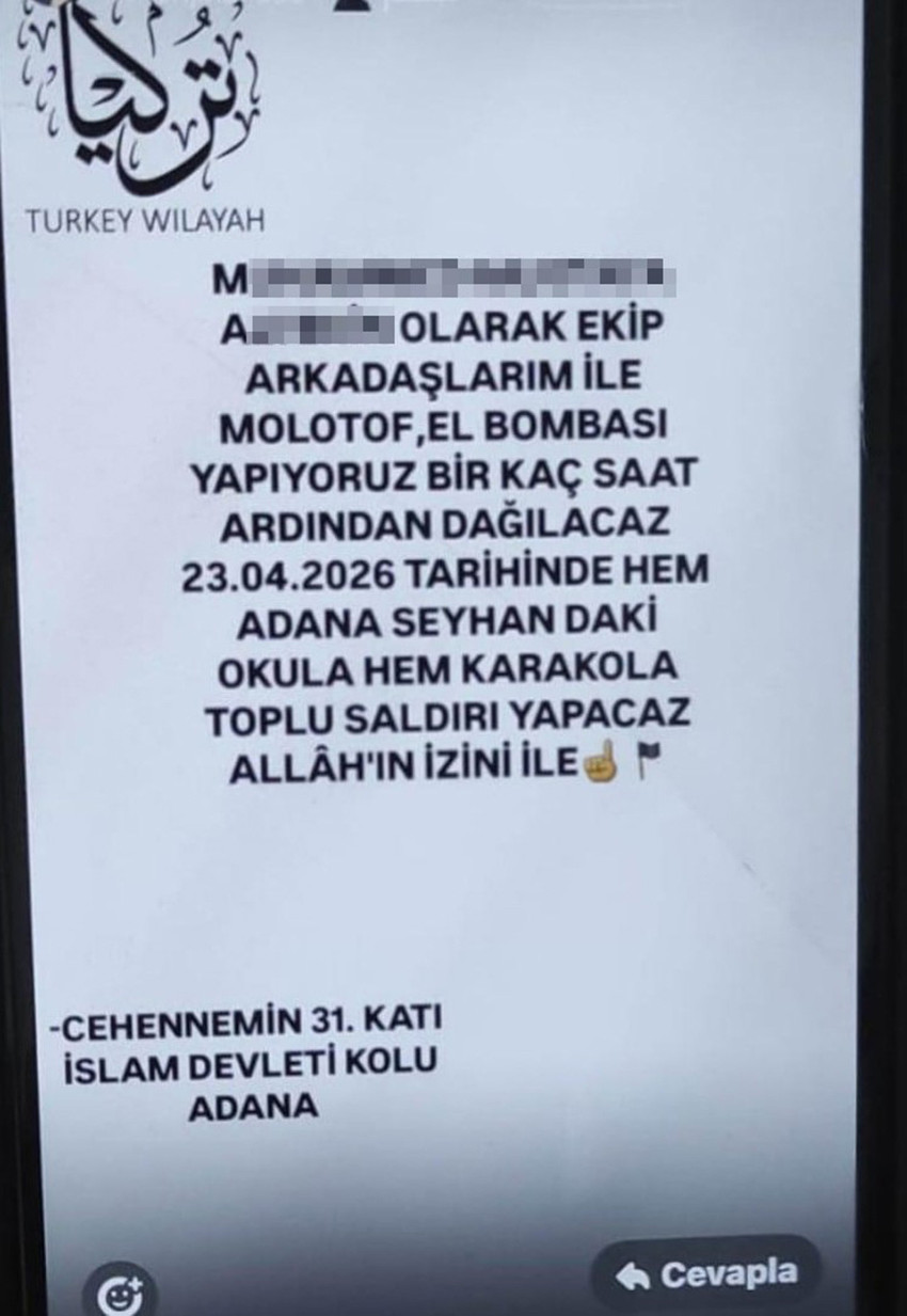 Adana&rsquo;da sosyal medya hesapları &uuml;zerinden okul ve karakollara y&ouml;nelik saldırı d&uuml;zenleyeceğine dair paylaşımlarda bulunan ş&uuml;pheli, polis tarafından g&ouml;zaltına alındı. 