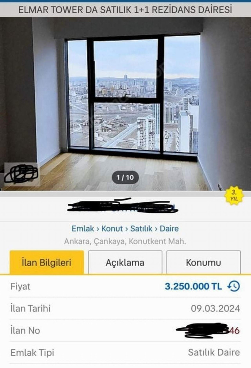 AK Parti'nin Ankara adayı Turgut Altınok'un sosyal medya hesabından açıkladığı mal varlığına ilişkin tartışmalar sürerken “Aile şirketimin 183 adet, benim 67 adet 1+1 dairem var” dediği Elmar Tower’da 1+1 ev fiyatının 3 milyon 250 bin TL olduğu ortaya çıktı.