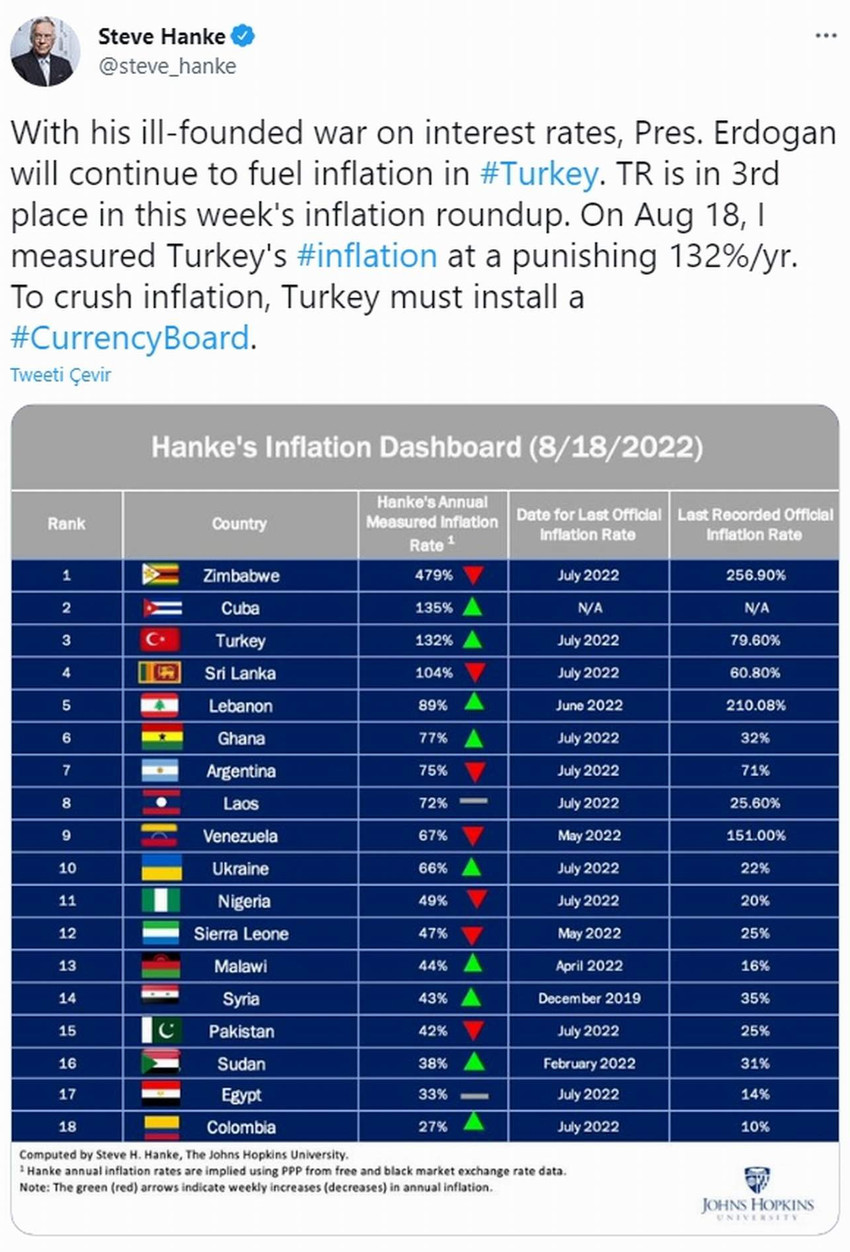 Ünlü ekonomist Türkiye'nin enflasyonunu ölçü