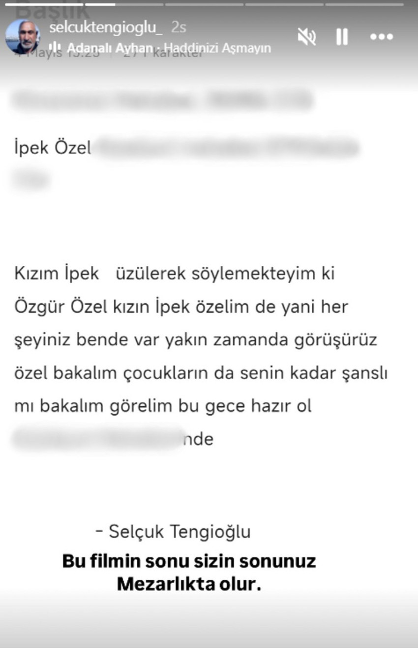 Dün İstanbul'da saldırıya uğrayan CHP lideri Özgür Özel için bu sefer de sosyal medya üzerinden kızı İpek Özel'in ev adresi de paylaşılarak 