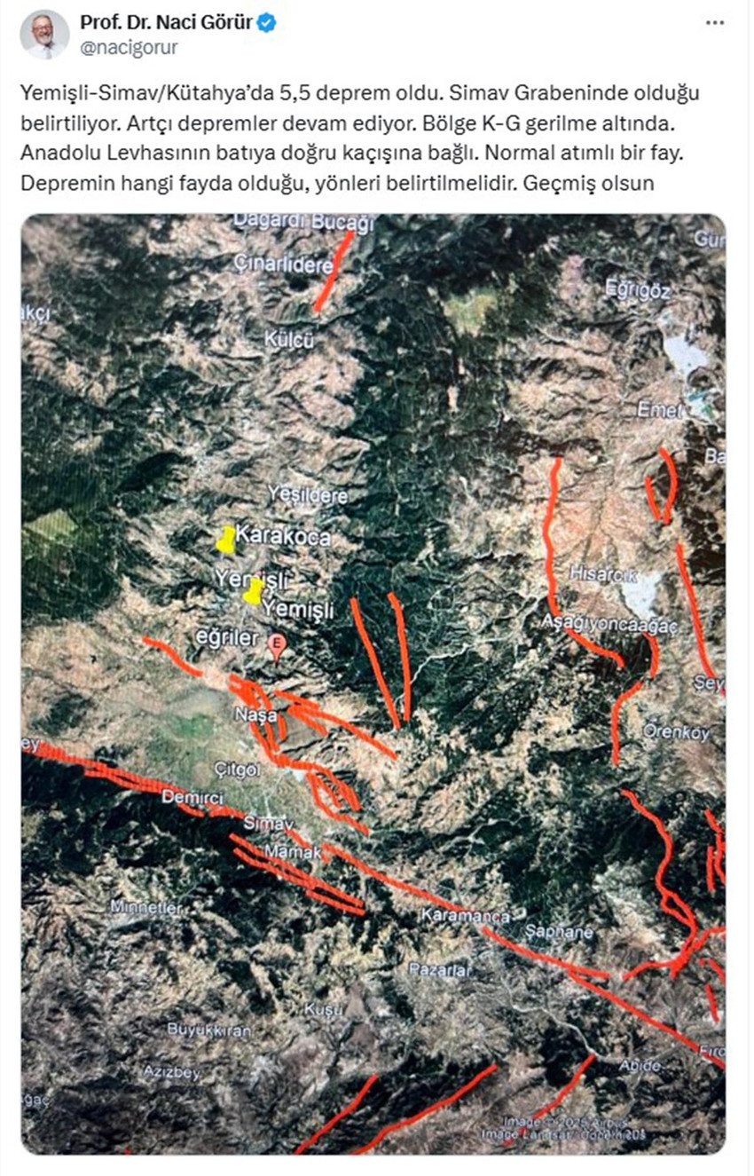 Kütahya'nın Simav ilçesindeki 5.4 büyüklüğündeki depremin ardından uzmanlardan ilk değerlendirme geldi. Prof. Dr. Osman Bektaş, ''Bölgede daha büyük deprem supriz olmaz'' uyarısında bulundu.
