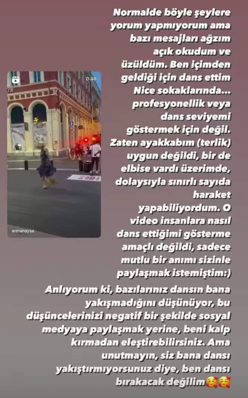 Fransa'da sokakta dans eden Ayşe Arman’ın kızı Alya Dormen, sosyal medyadan gelen kötü yorumlara isyan etti.