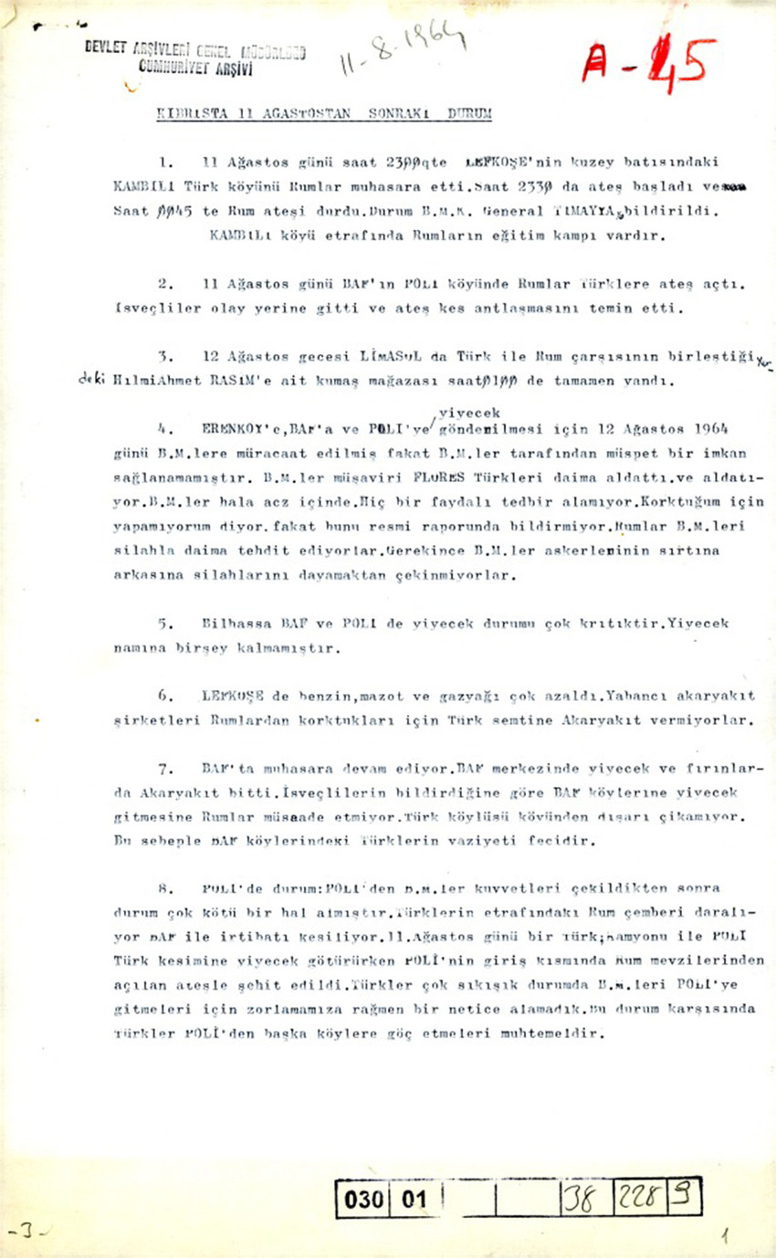 Türkiye'yi Kıbrıs Barış Harekatı'na götüren süreç belge belge saklanıyor. 1974'te gerçekleştirilen harekat öncesinde devleti alarma geçiren belgeler Devlet Arşivleri'nde yer alıyor.