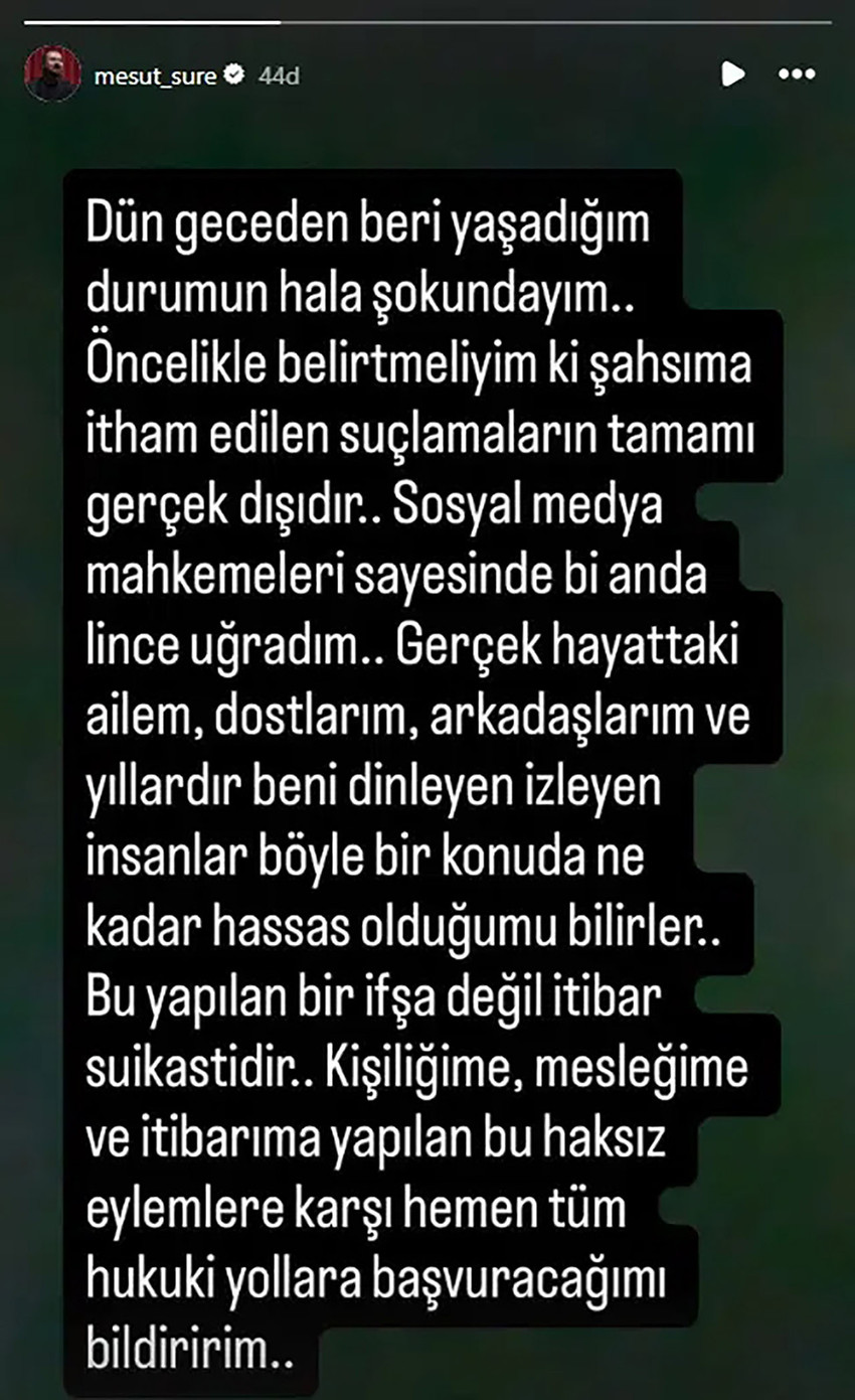 Ünlü komedyen Mesut Süre'nin bir kadını taciz ettiği iddia edildi. Süre, hakkındaki iddialara yanıt vermezken İlişki Testi programından apar topar kovuldu.