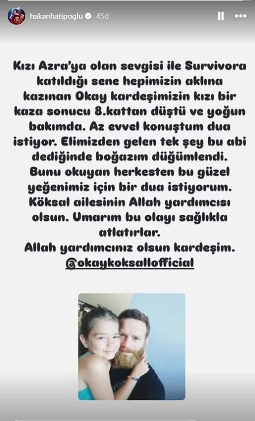 Survivor 2019'da mücadele eden milli güreşçi Okay Köksal'ın 14 yaşındaki kızı 8. kattan düşerek yaralandı. 