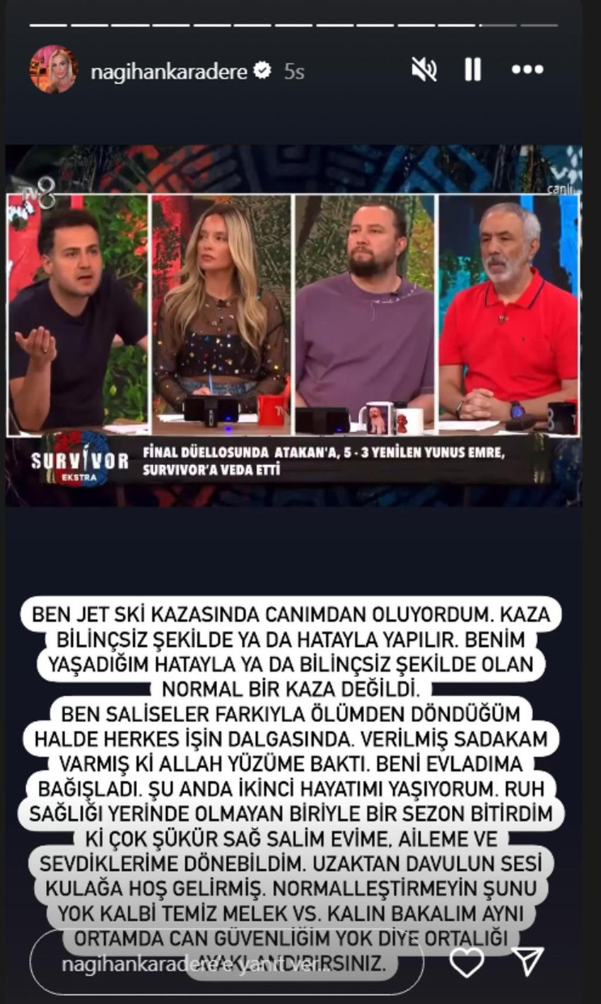 Survivor All Star'ın dikkat çeken yarışmacılarından Nagihan Karadere, dün akşam yarışmaya veda eden Yunus Emre için skandal suçlamalarda bulundu.