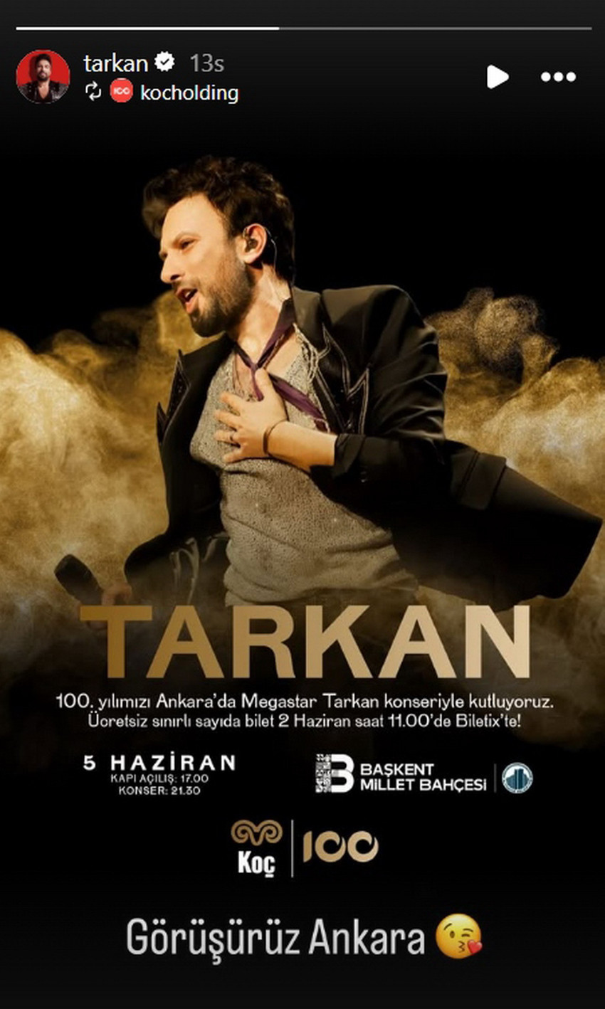 Tarkan'dan Koç Holding'in 100. yılına özel Ankara'da dev ücretsiz konser