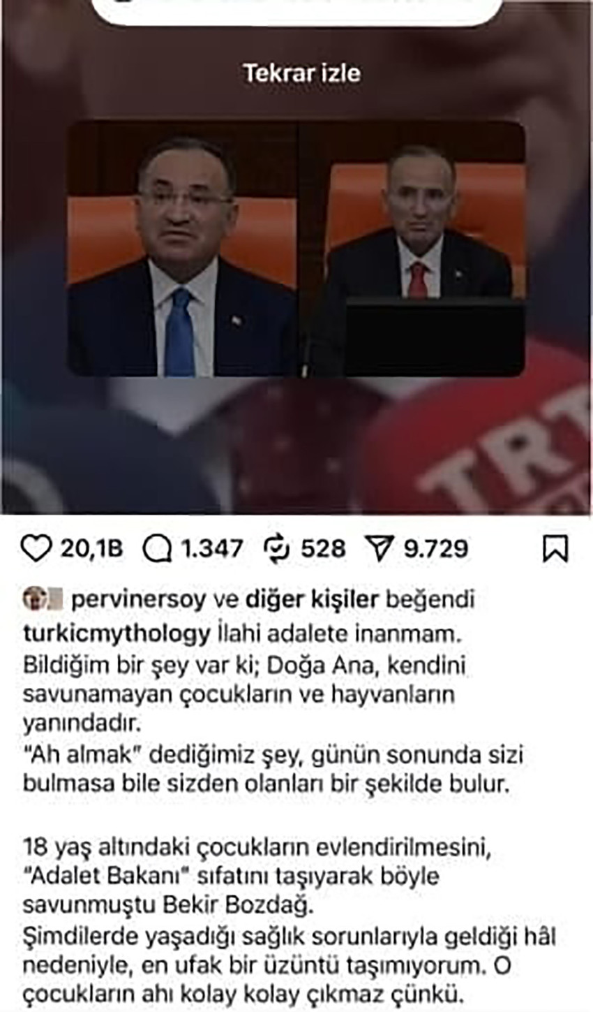 Kültür ve Turizm Bakanı Mehmet Nuri Ersoy'un eşi Pervin Ersoy, sosyal medyada Bekir Bozdağ'ın eleştirildiği bir paylaşımı beğenmesiyle gündem oldu.