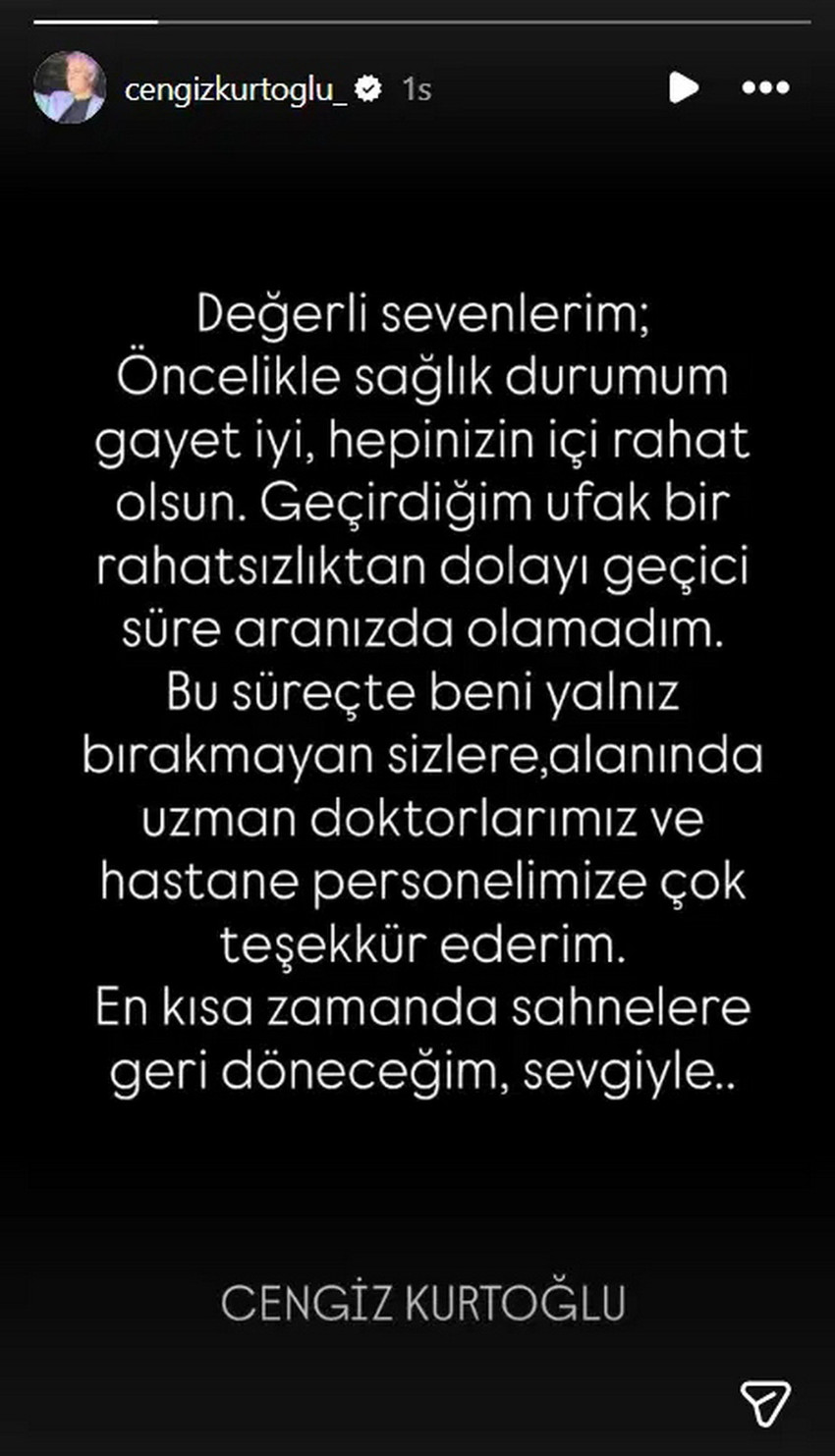 Arabesk m&uuml;ziğin usta ismi Cengiz Kurtoğlu, d&uuml;n akşam saatlerinde yaşadığı sağlık sorunu nedeniyle hayranlarını korkuttu. Burun kanaması şikayetiyle hastaneye kaldırılan sanat&ccedil;ıdan, bug&uuml;n bir a&ccedil;ıklama geldi.