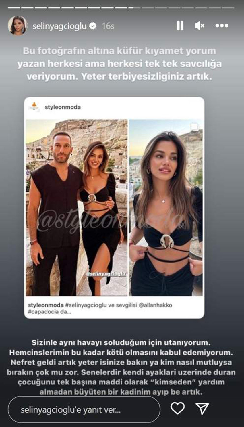 Kısa bir süre önce Berk Atan ile birlikteliğini noktalayarak yeni bir aşka yelken açan sosyal medyanın ünlü isimlerinden Selin Yağcıoğlu, sevgilisi Allan Hakko ile paylaştığı fotoğrafa gelen küfürlü yorumlar sonrası çılgına döndü.